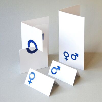 blue printed wedding card set: signs for husband and wife