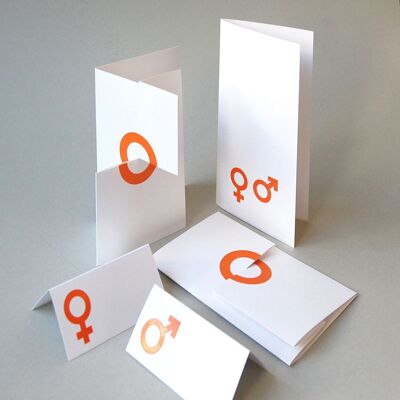orange printed wedding card set: signs for husband and wife