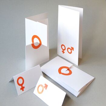 ensemble de cartes de mariage imprimées orange : signes pour mari et femme 1