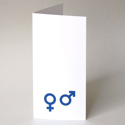 10 tarjetas de boda: símbolos para marido y mujer (impresión azul)