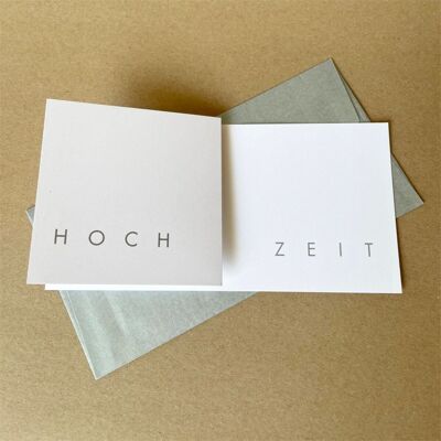 10 silver printed cards with silver envelopes: HOCH TIME