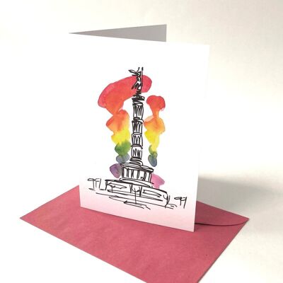 Orgullo Gay (columna de la victoria con los colores del arco iris) - tarjeta reciclada con sobre