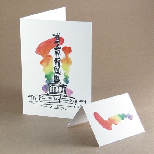 10 Recyclingkarten mit Umschlägen: Gay Pride (Siegessäule mit Regenbogenfarben)