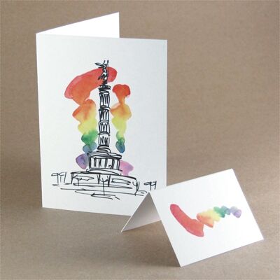 10 cartes recyclées avec enveloppes : Gay Pride (colonne de la victoire aux couleurs de l'arc-en-ciel)