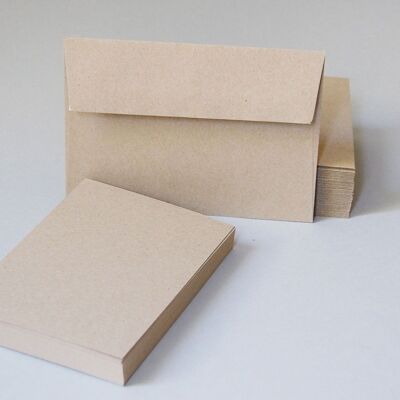 50 sand-colored recycled postcards DIN A6 with envelopes