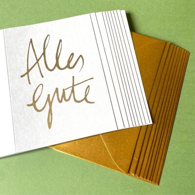 10 gray greeting cards with gold envelopes: All the best