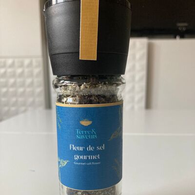 Flor de sal aux herbes et au poivre noir de Penja en moulin