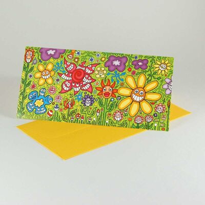Flower Power - carte de voeux avec beaucoup de fleurs et enveloppe colorée
