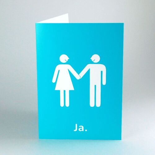 10 große, türkise Hochzeitskarten mit Umschlag: Brautpaar + Ja. (DIN A5)