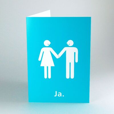 10 tarjetas de boda grandes en color turquesa con sobre: ​​novios + sí. (DIN A5)