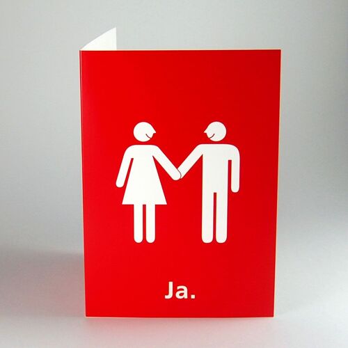 10 rote, große Hochzeitskarten: Brautpaar + Ja. (DIN A5)