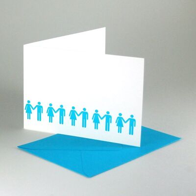 10 turquoise cards with turquoise envelopes: men and women