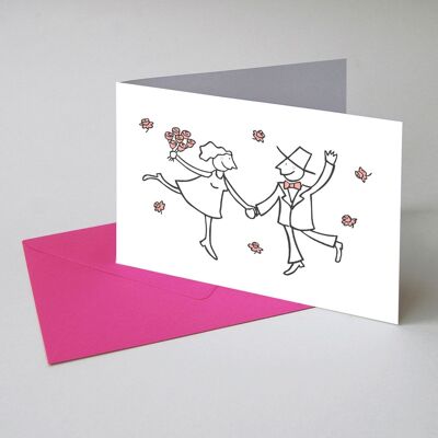 10 wedding invitations with envelopes: dancing bride and groom with roses