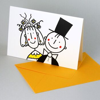 heureux mariés - carte de mariage avec enveloppe jaune 1