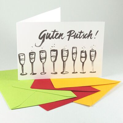9 New Year's cards with envelopes: Happy New Year! (+ champagne flutes)