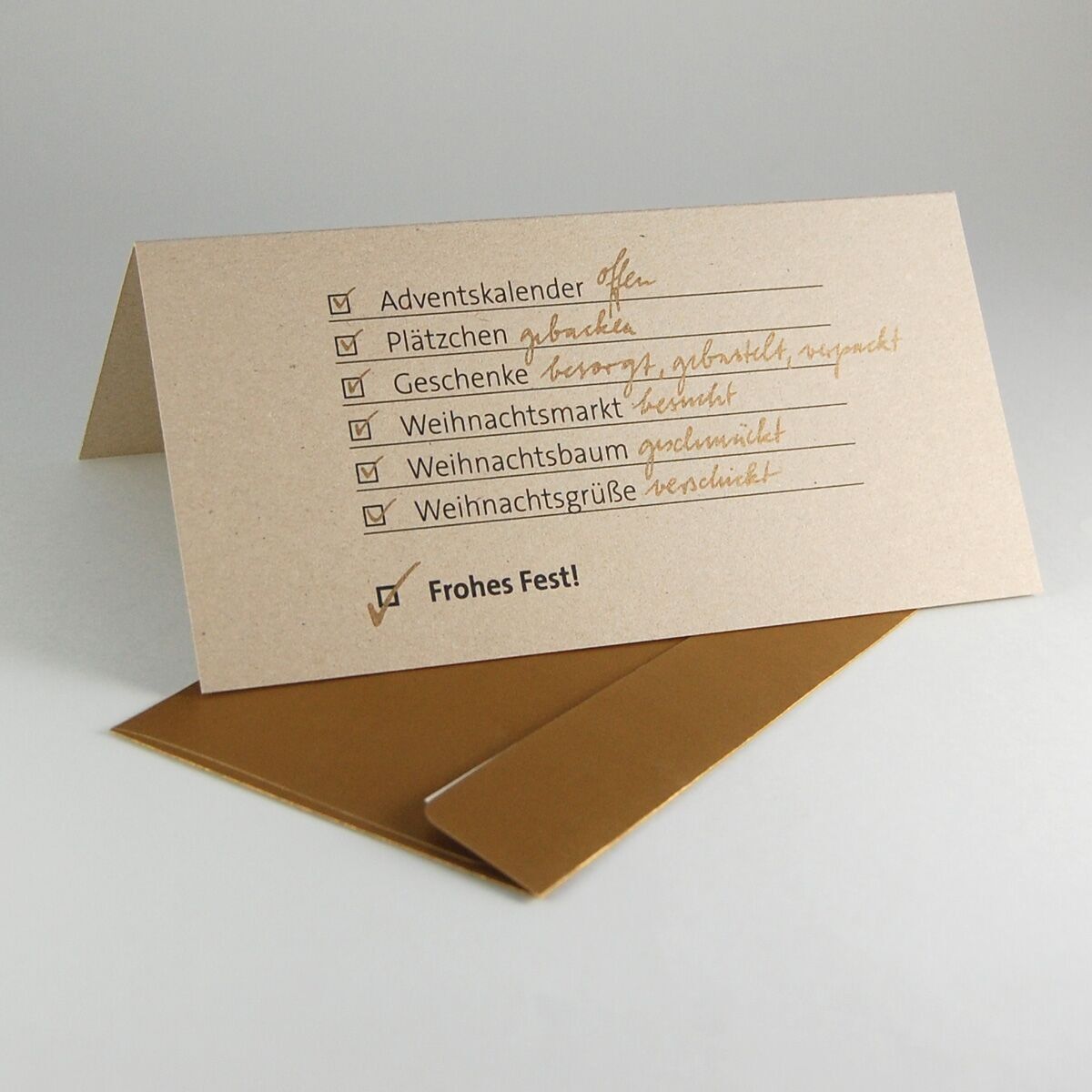 10er Set graue Recycling-Weihnachtskarten mit goldenen Kuverts