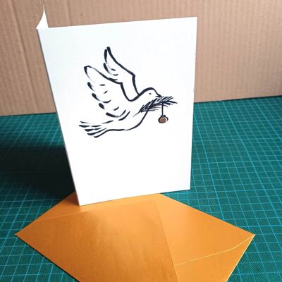 10 Christmas cards with golden envelopes: Dove of Peace