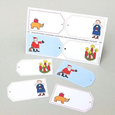 10 postcards with gift tags for Christmas
