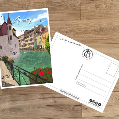 Postal de viaje vintage, ilustración de Annecy, para decoración de interiores / Annecy - Palais de l'Île