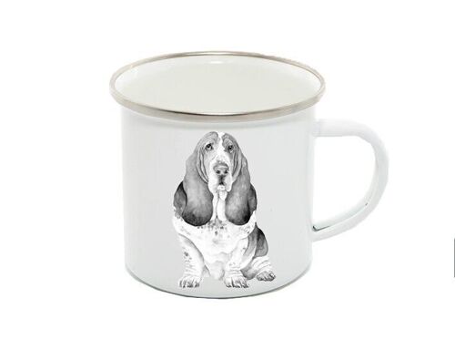 Enamel Mug 12oz, Basset Hound, Colin, Monochrome