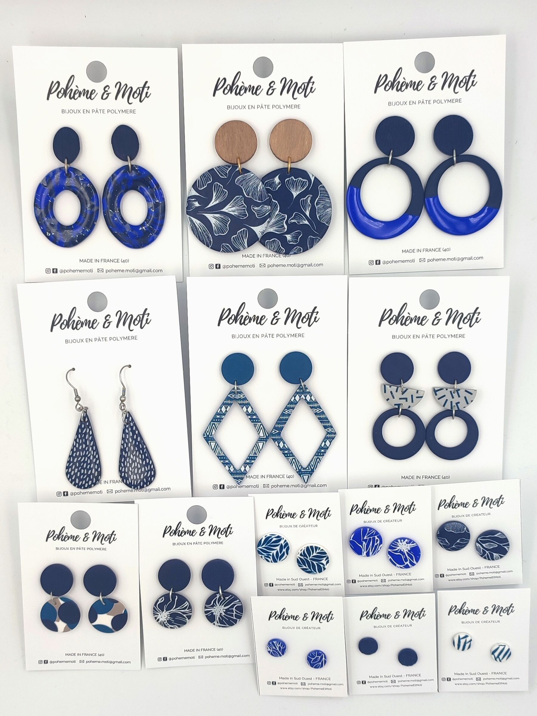 Lot de 14 paires de boucles d'oreilles en pâte polymère