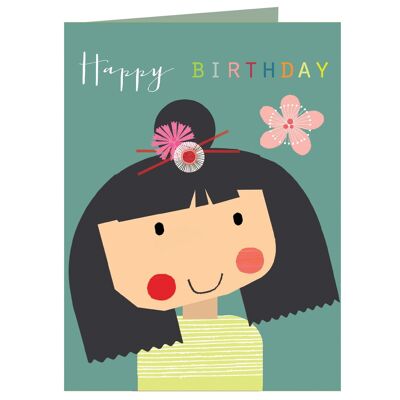 TMC15 Mini carte d'anniversaire pour fille fleurie