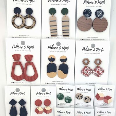 Lot de 14 paires de boucles d'oreilles en pâte polymère