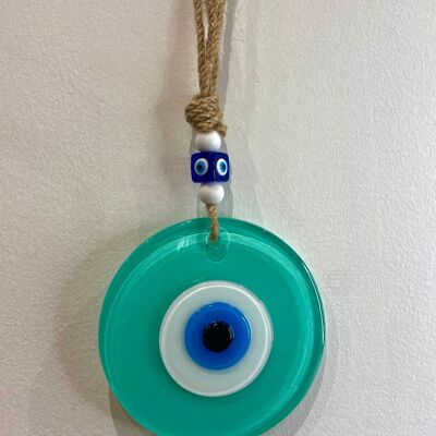 Turquoise - Oeil de protection fabriqué à la main en Turquie en pâte de verre