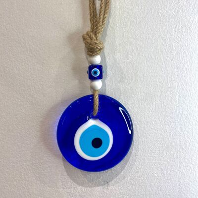 Oeil simple bleu M - Oeil de protection fabriqué à la main en Turquie en pâte de verre