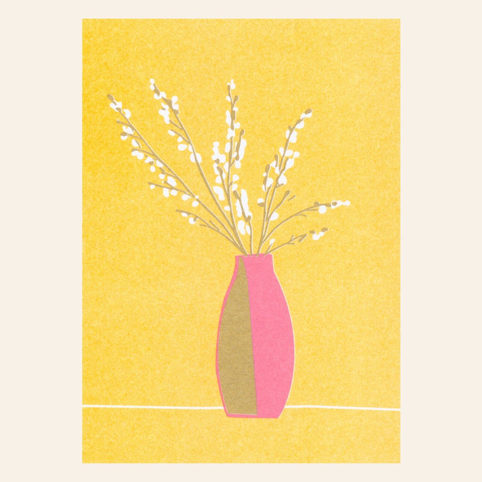 Risographie Postkarte – Weidenkätzchen – DIN A6