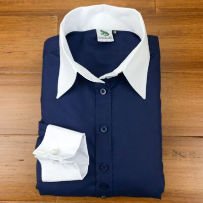 Grenouille Ladies Two Button Collar French Cuff Navy Shirt