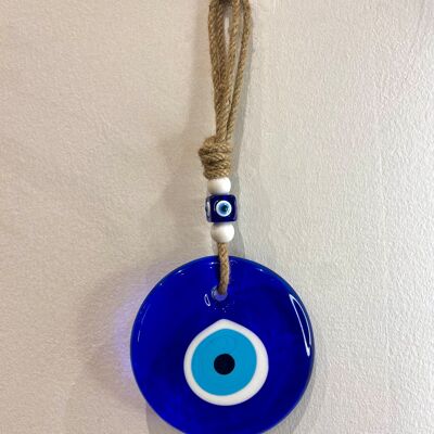 Oeil bleu simple L - Oeil de protection fabriqué à la main en Turquie en pâte de verre