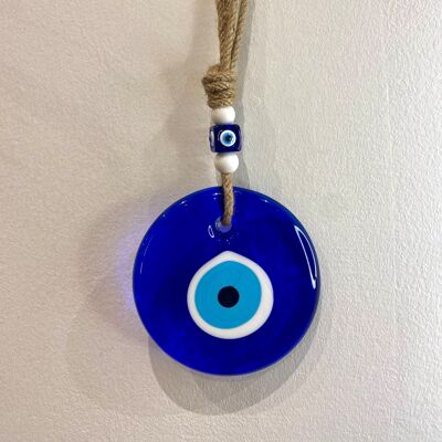 Oeil bleu simple L - Oeil de protection fabriqué à la main en Turquie en pâte de verre