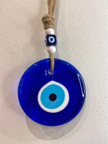 Oeil bleu simple L - Oeil de protection fabriqué à la main en Turquie en pâte de verre 2