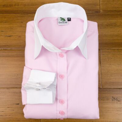 Grenouille camisa rosa con puño francés y cuello de dos botones para mujer