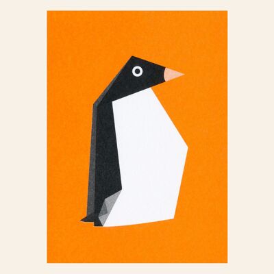 Postkarte Origami Pinguin