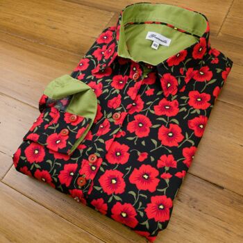 Grenouille Chemise à manches longues noire avec imprimé coquelicot rouge 4