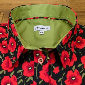 Grenouille Chemise à manches longues noire avec imprimé coquelicot rouge 5