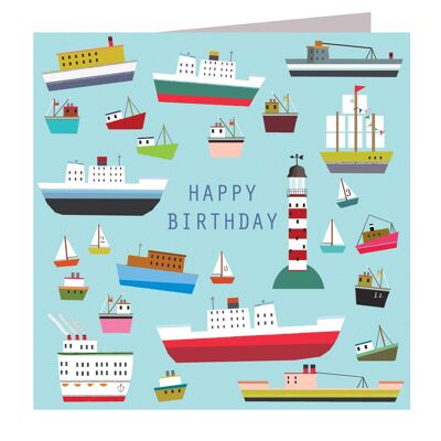 NM01 Tarjeta de feliz cumpleaños de barcos