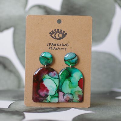 Boucles d'oreilles | Pièce unique | Door bordeaux vert