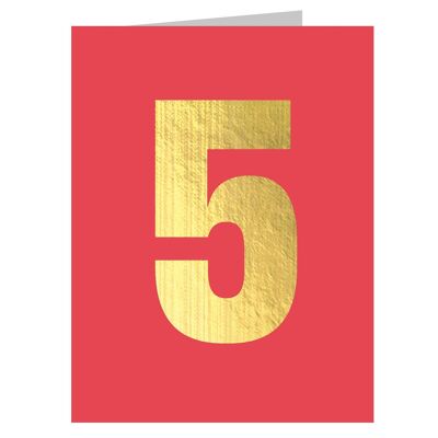 TGD05b Mini-Karte mit der Zahl „Fünf“ mit Goldfolie