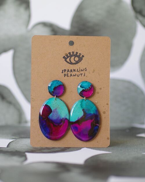 Boucles d'oreilles | Pièce unique | Oval turquoise fushia