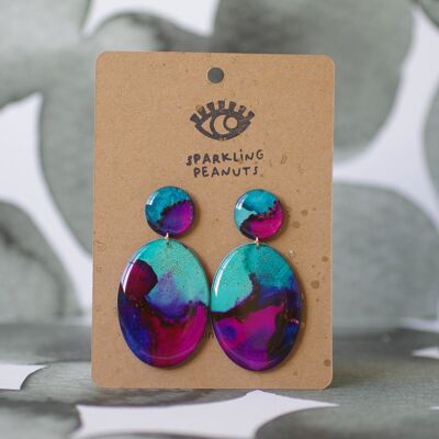 Earrings | Unique piece | Turquoise fuchsia oval