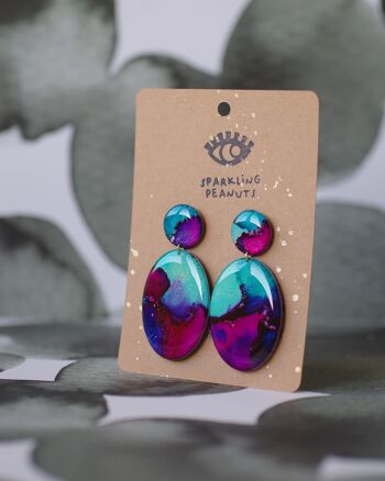 Boucles d'oreilles | Pièce unique | Oval turquoise fushia 2