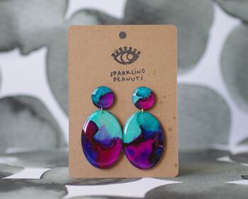 Boucles d'oreilles | Pièce unique | Oval turquoise fushia 4