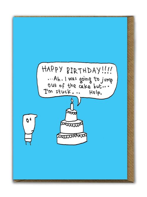 Funny EMBOSSED Birthday Card - Jump Out Of Cake