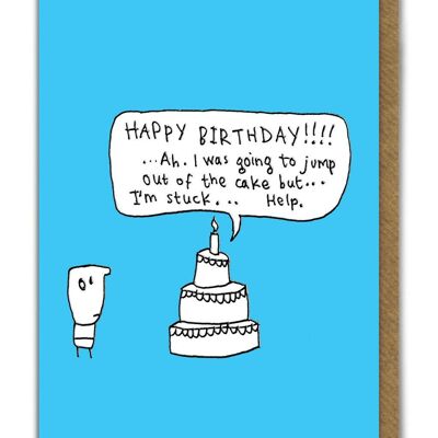 Funny EMBOSSED Birthday Card - Jump Out Of Cake