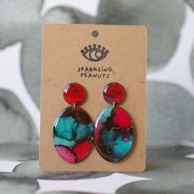 Earrings | Unique piece | Red & green oval