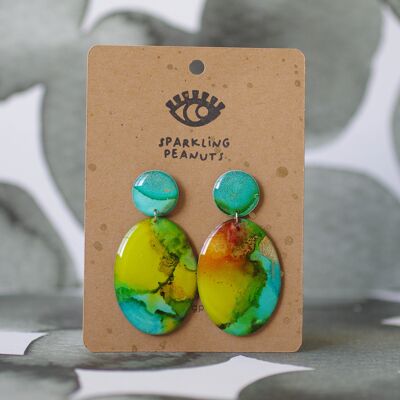 Earrings | Unique piece | Oval turquoise & green