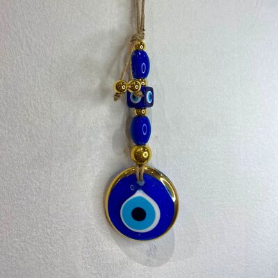 Mini bleu nuit et doré - Oeil de protection fabriqué à la main en Turquie en pâte de verre